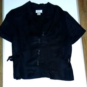 Womans Mary McFadden Black Short Sleeve Button-Up Jacket (12p) Vintage